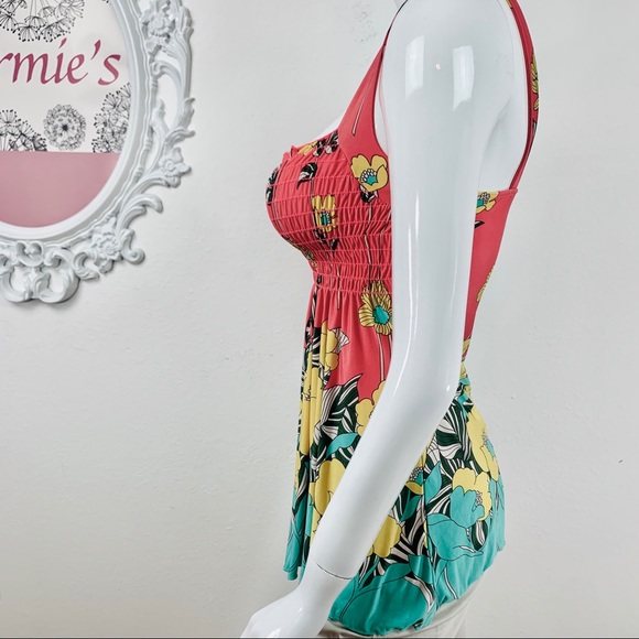 Wet Seal / Floral Tube Tank Top Pink Yellow Teal - Picture 3 of 8